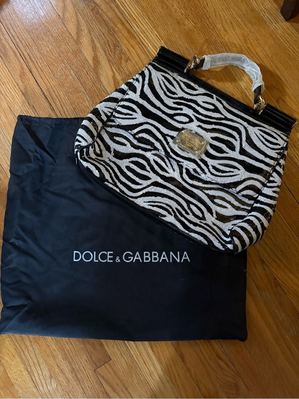 Inspired Dolce & Gabbana Black and White Zebra-Pattern Top-Handle Satchel
